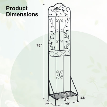 Metal Garden Trellis with Foldable Shelf 75 x 20 Inch