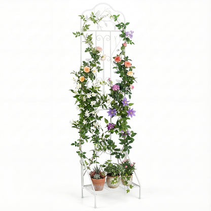 Metal Garden Trellis with Foldable Shelf 75 x 20 Inch