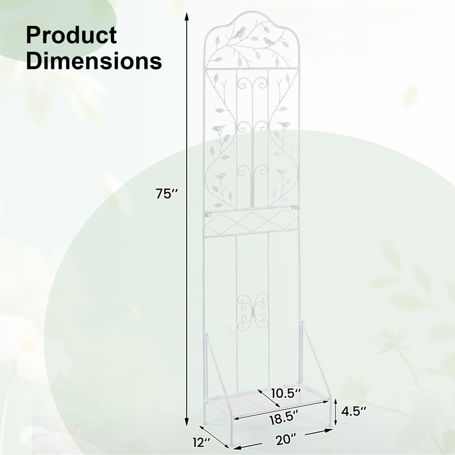 Metal Garden Trellis with Foldable Shelf 75 x 20 Inch