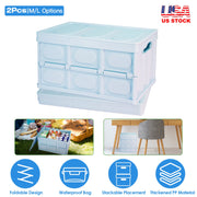 2Pcs 56L Collapsible Storage Bins With Dustproof Lid Waterproof Interior Bag Handle Stackable Storage Box Container Utility Organizer Crate For Campin