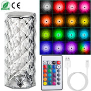 Crystal Diamond Rose Table Lamp Dimmable Remote Touch Control Beside LED Night Light