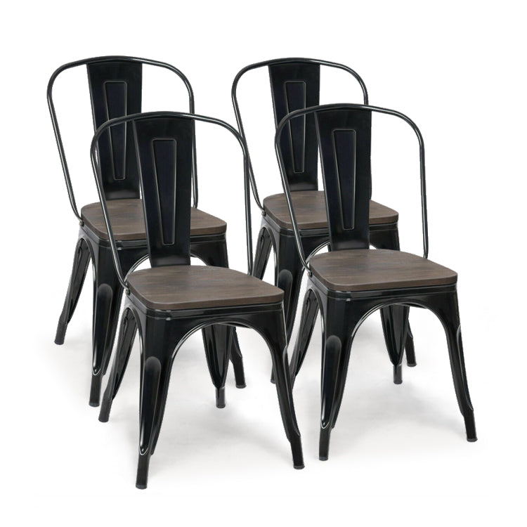 18 Inch Height Set of 4 Stackable Style Metal Wood Dining Chair-Black - Black