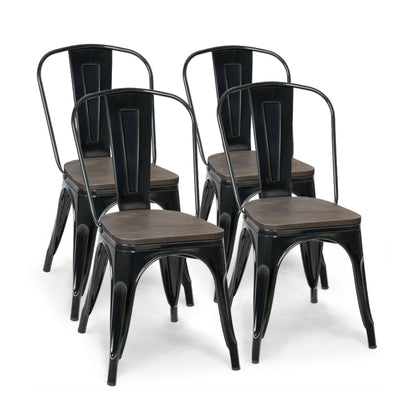 18 Inch Height Set of 4 Stackable Style Metal Wood Dining Chair-Black - Black