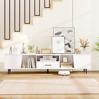 79" TV Stand for TVs up to 90 Inches Entertainment Center Wood Media Console Table Modern Mid Century TV Cabinet-White