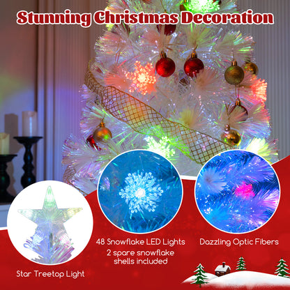 5/6/7 Feet Pre-Lit White Artificial Christmas Tree with Iridescent Leaves-7 ft