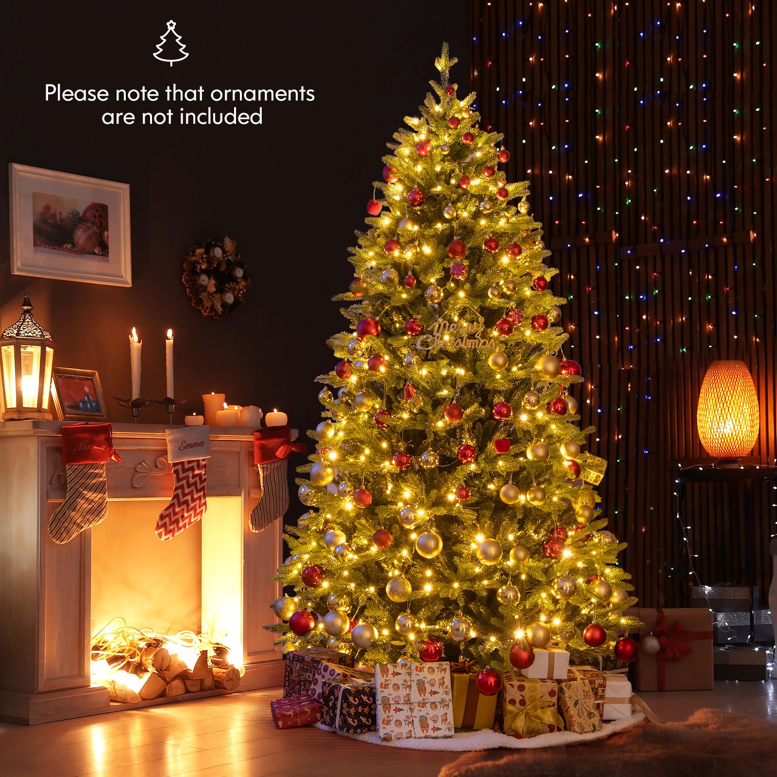 7 Feet Artificial Xmas Tree Hinged with 11 Lighting Modes and Remote Control-7 ft