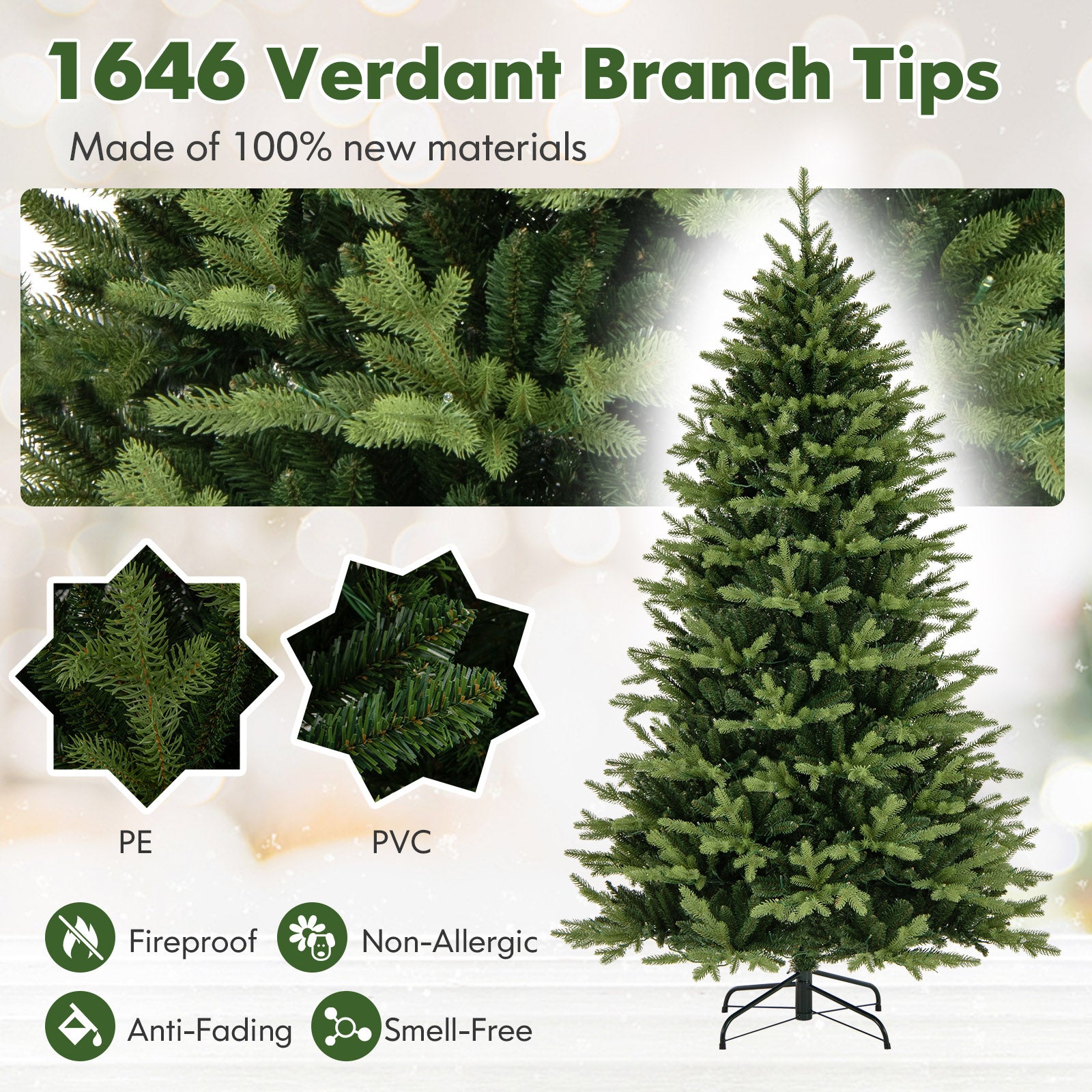 7 Feet Artificial Xmas Tree Hinged with 11 Lighting Modes and Remote Control-7 ft