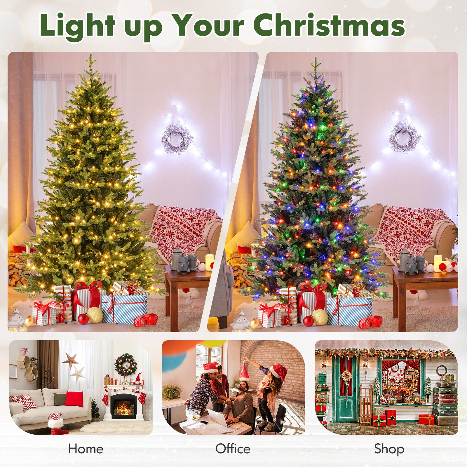7 Feet Artificial Xmas Tree Hinged with 11 Lighting Modes and Remote Control-7 ft