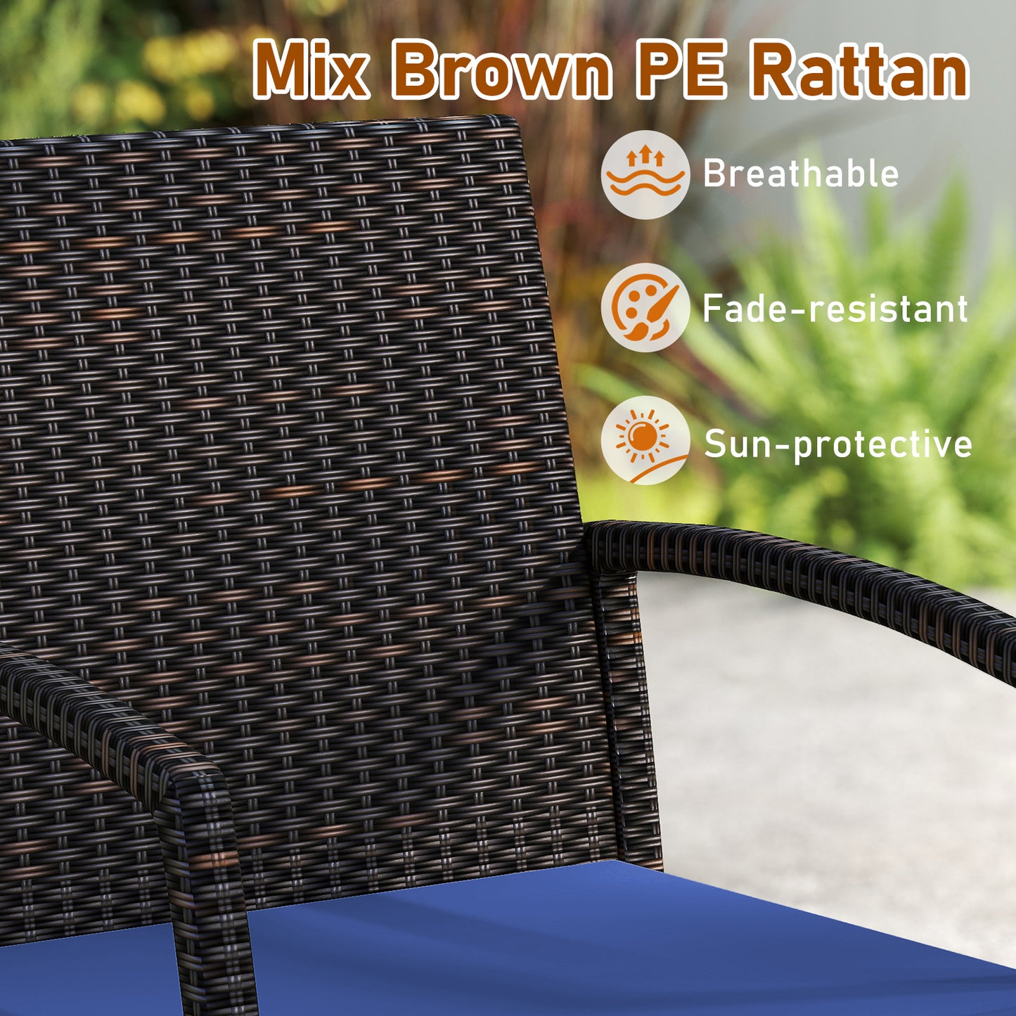 7 Pieces Outdoor Dining Set Acacia Wood Table with Umbrella Hole and Cushions-Navy