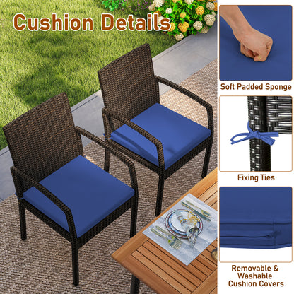 7 Pieces Outdoor Dining Set Acacia Wood Table with Umbrella Hole and Cushions-Navy
