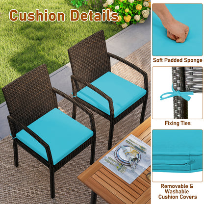 7 Pieces Outdoor Dining Set Acacia Wood Table with Umbrella Hole and Cushions-Turquoise