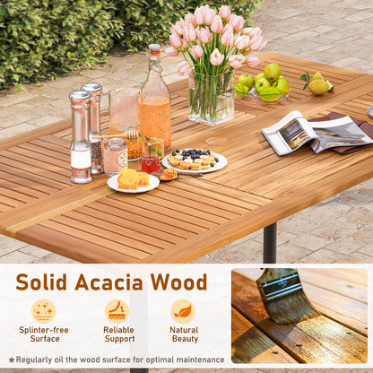 7 Pieces Outdoor Dining Set Acacia Wood Table with Umbrella Hole and Cushions-Turquoise