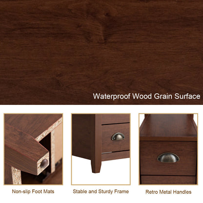 Set of 2 End Table Wooden with 2 Drawer & Shelf Bedside Table