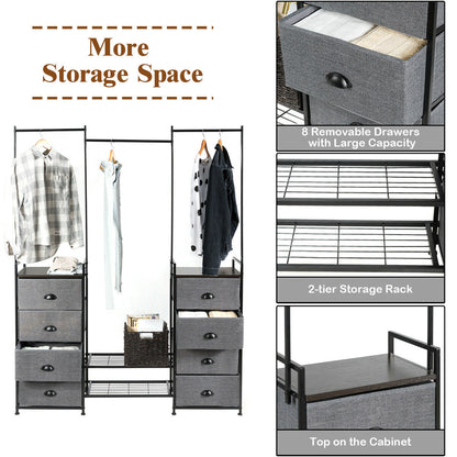 3-in-1 Portable Multifunctional Dresser with 8 Fabric Drawers and Metal Rack