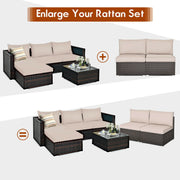 2 Pieces Patio Rattan Armless Sofa Set with 2 Cushions and 2 Pillows-Brown
