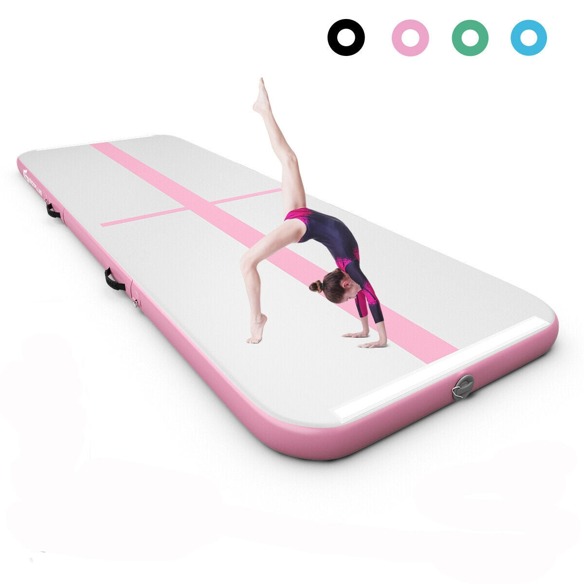 10 Feet Inflatable Gymnastics Tumbling Mat with Pump -Black - Pink