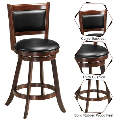 24 Inch Wooden Upholstered Swivel Counter Height Stool Dining Chair