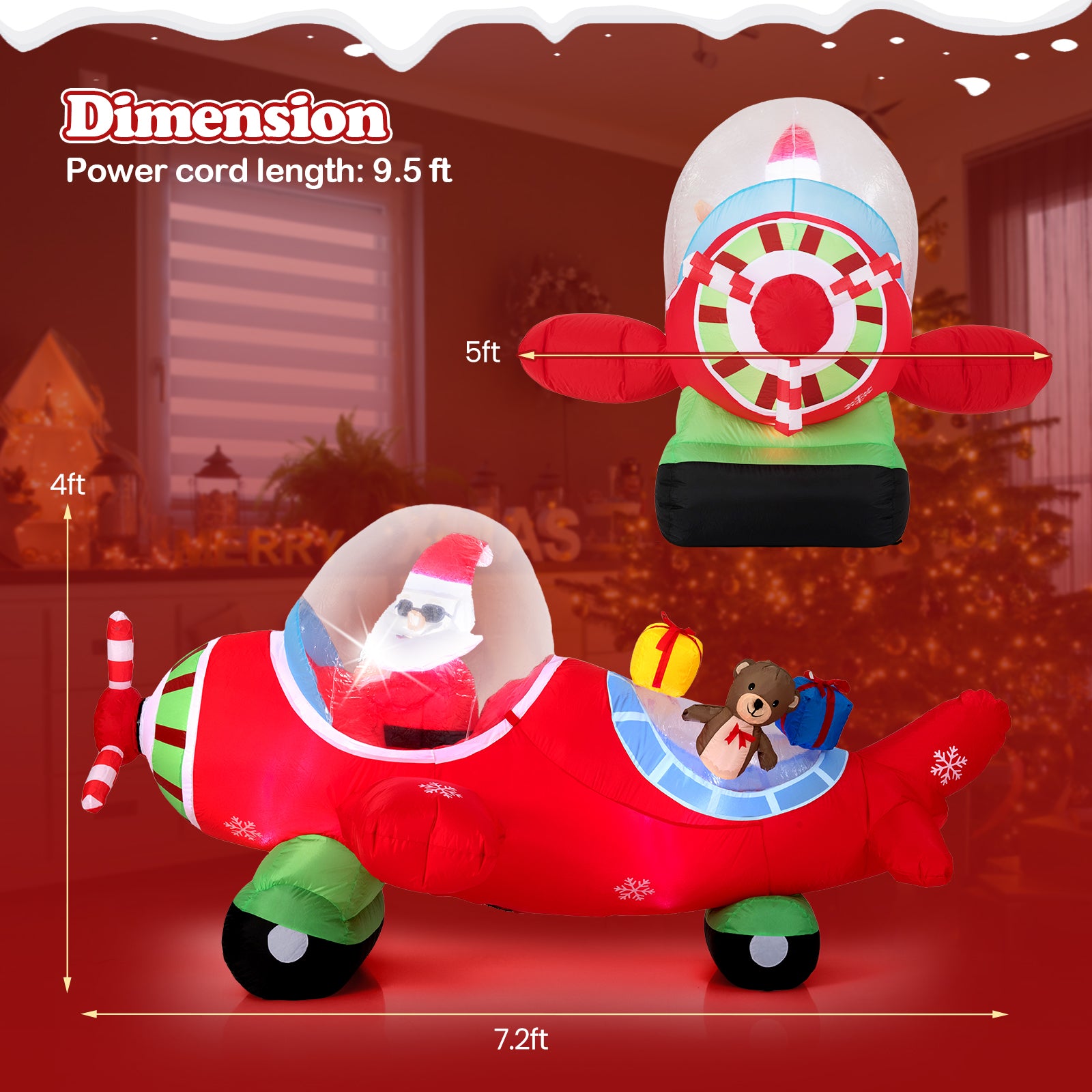 7.2 Feet Christmas Inflatables Airplane with Gift Boxes and Built-in LED Lights