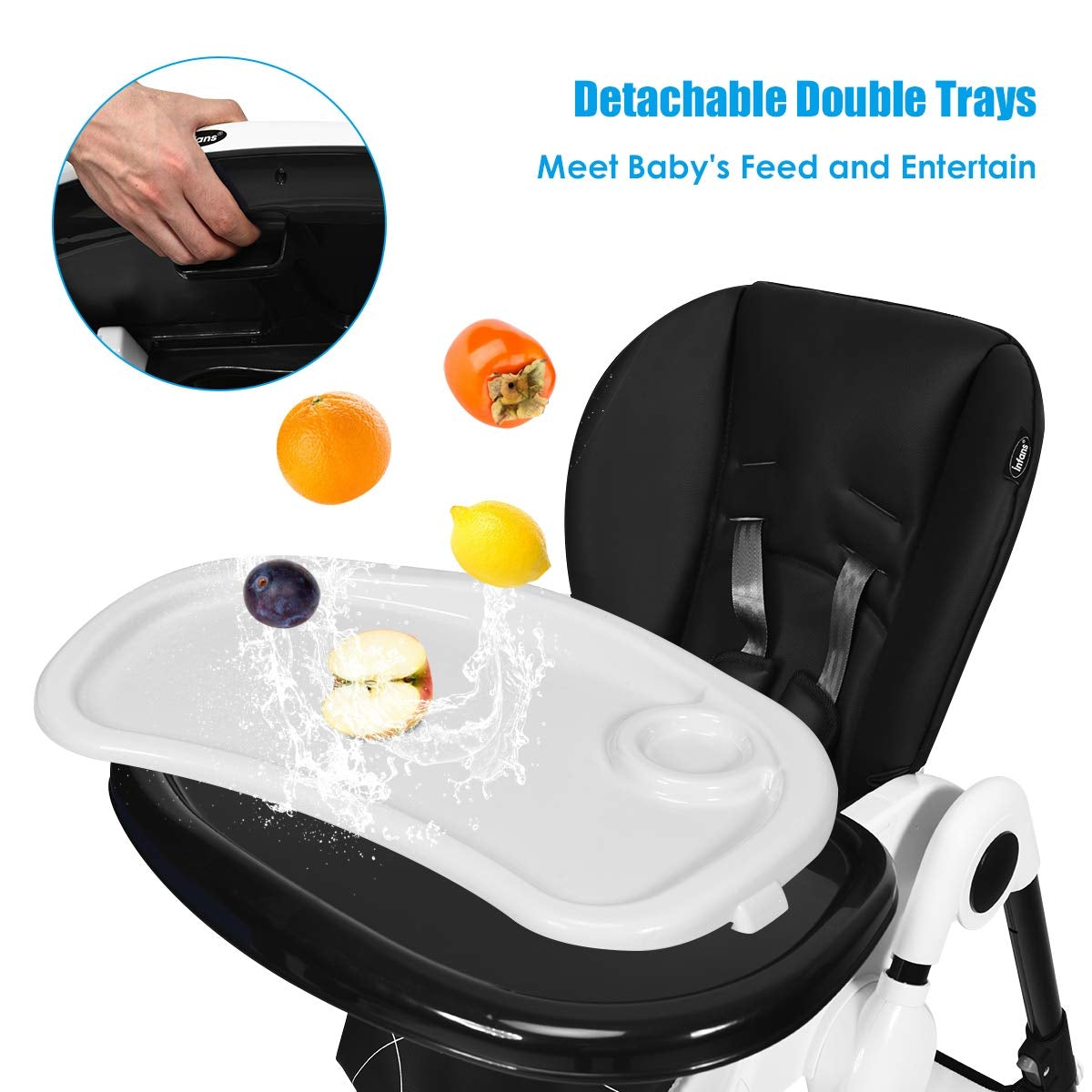 A-Shaped High Chair with 4 Lockable Wheels-Navy - Black