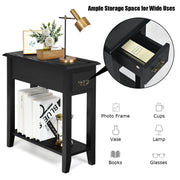 2 Tier End Bedside Sofa Side Table Narrow Nightstand-Black