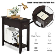 2 Tier End Bedside Sofa Side Table Narrow Nightstand-Espresso