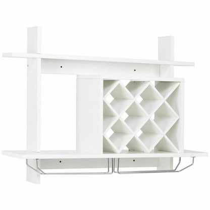 Wall Mount Wine Rack Organizer with Glass Holder Storage Shelf
