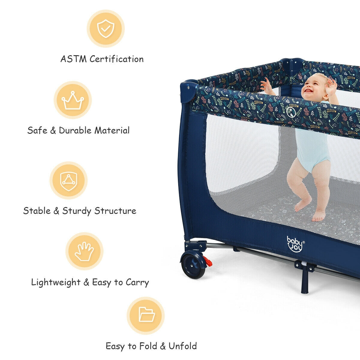Portable Baby Playpen with Mattress Foldable Design-Blue - Blue
