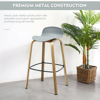 Set of 2 Modern Barstools Pub Chairs with Low Back and Metal Legs-Gray