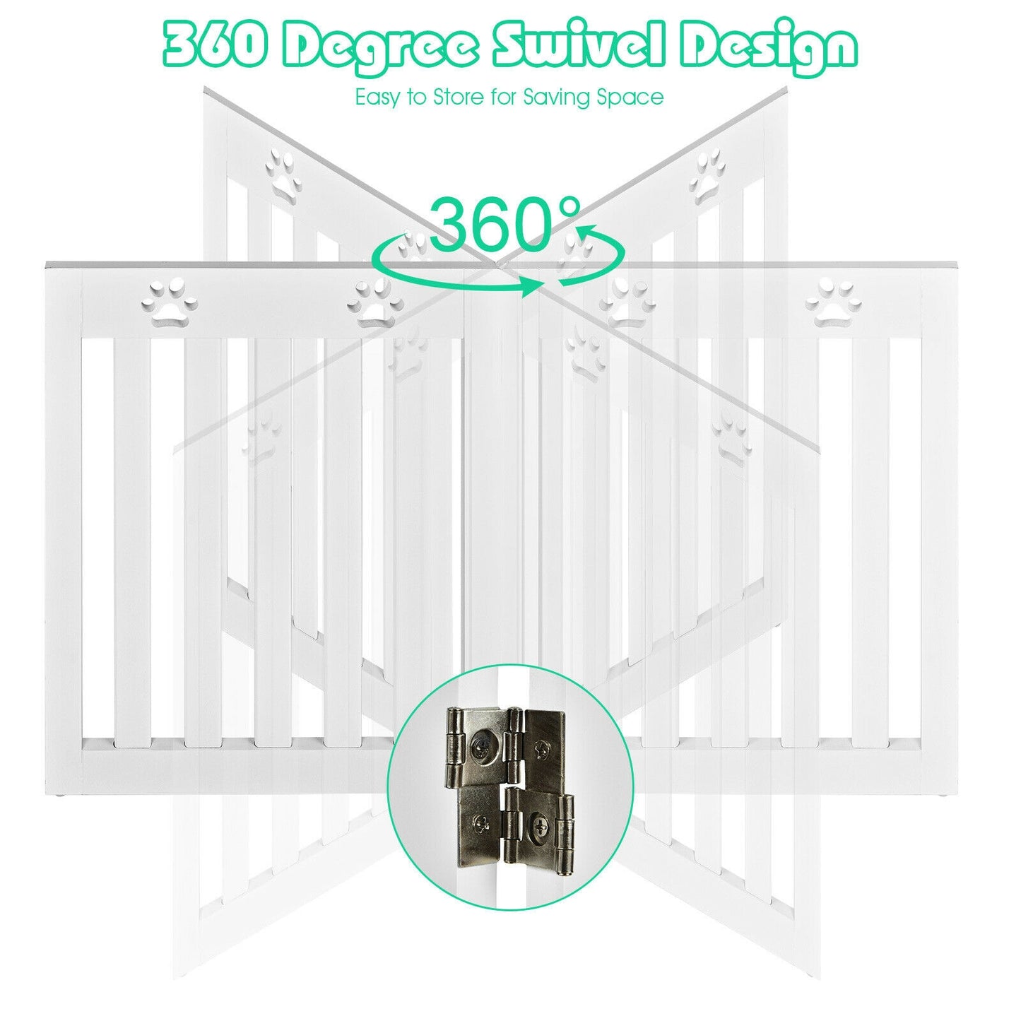 24 Inch Folding Wooden Freestanding Pet Gate Dog Gate with 360¬∞ Hinge -White