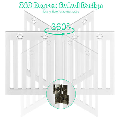 24 Inch Folding Wooden Freestanding Pet Gate Dog Gate with 360¬∞ Hinge -White