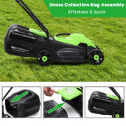 13 Inch Electric Push Lawn Corded Mower with Grass Bag-Green