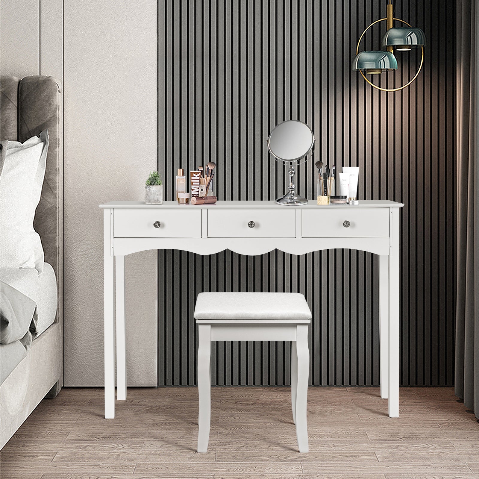 Side Sofa Table with Storage 3-Drawers-white