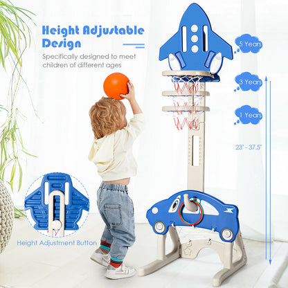 3-in-1 Basketball Hoop for Kids with Balls-Blue
