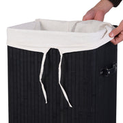 Rectangle Bamboo Hamper Laundry Basket Washing Cloth Bin Storage Bag Lid 3 color-Black