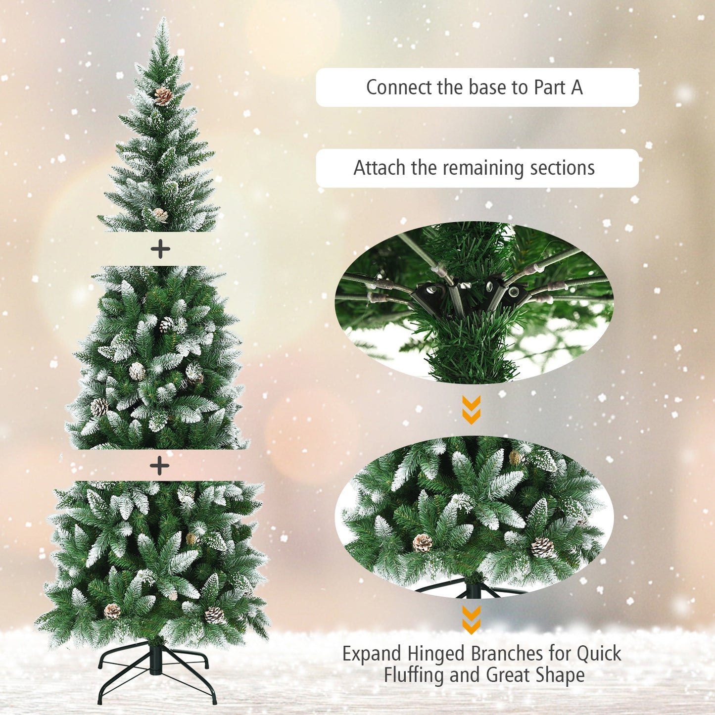 5/6/7.5 Feet Artificial Pencil Christmas Tree with Pine Cones-6 Feet
