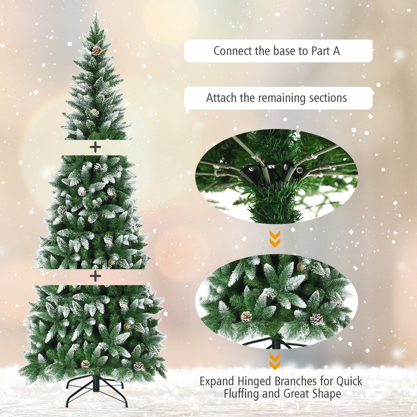5/6/7.5 Feet Artificial Pencil Christmas Tree with Pine Cones-7 Feet