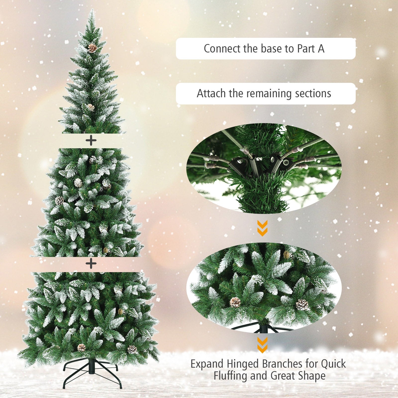 5/6/7.5 Feet Artificial Pencil Christmas Tree with Pine Cones-7 Feet