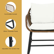 3 Pieces Patio Rattan Bistro Set Cushioned Chair Glass Table Deck-White