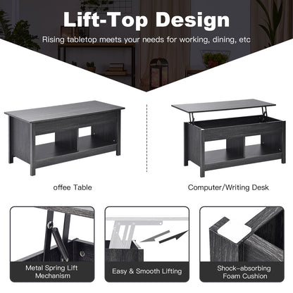 Lift Top Coffee Table with Hidden Storage Compartment and Lower Shelf for Study Room-Black