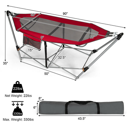 Portable Folding Hammock with Hammock Stand-Gray - Red