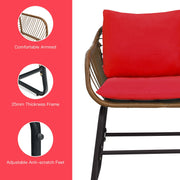 3 Pieces Patio Rattan Bistro Set Cushioned Chair Glass Table Deck-Red