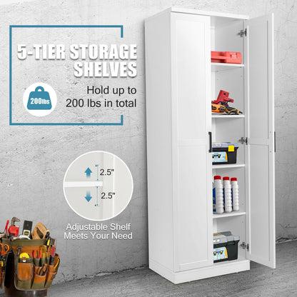 70 Inch Freestanding Storage Cabinet with 2 Doors and 5 Shelves-White
