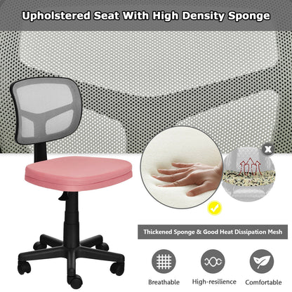 Armless Computer Chair with Height Adjustment and Breathable Mesh for Home Office-Pink