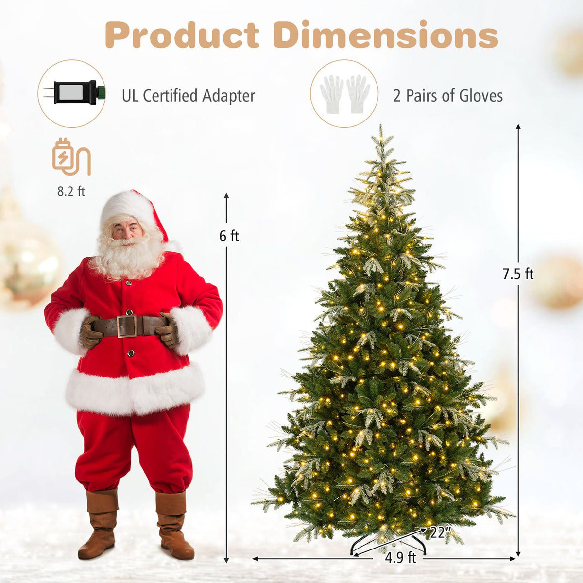 Artificial Christmas Tree with Full Branch Tips and Dual-Color LED Lights-9 Feet