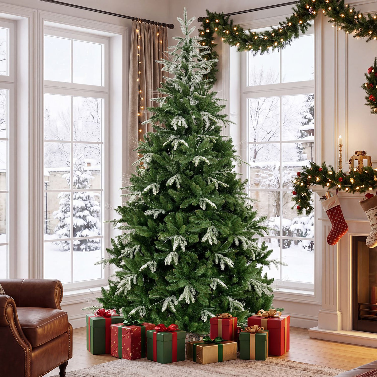 Artificial Christmas Tree with Full Branch Tips and Dual-Color LED Lights-9 Feet