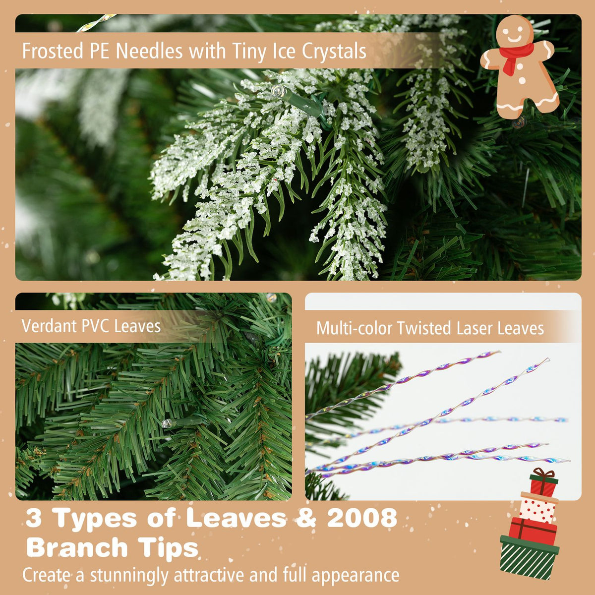 Artificial Christmas Tree with Full Branch Tips and Dual-Color LED Lights-9 Feet