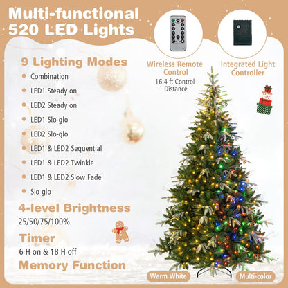 Artificial Christmas Tree with Full Branch Tips and Dual-Color LED Lights-9 Feet