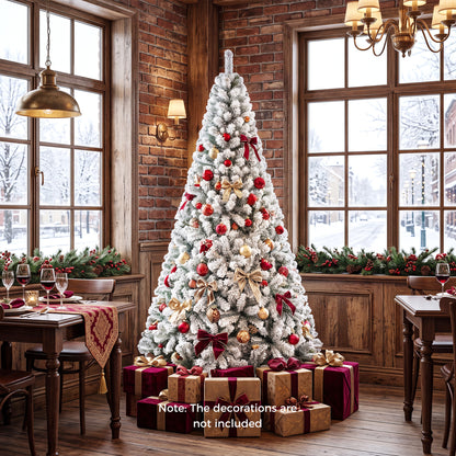 Snow-Flocked Artificial Christmas Tree 9 ft with Metal Stand