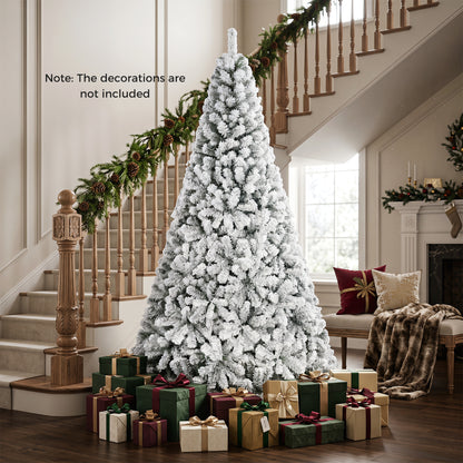 Snow-Flocked Artificial Christmas Tree 9 ft with Metal Stand