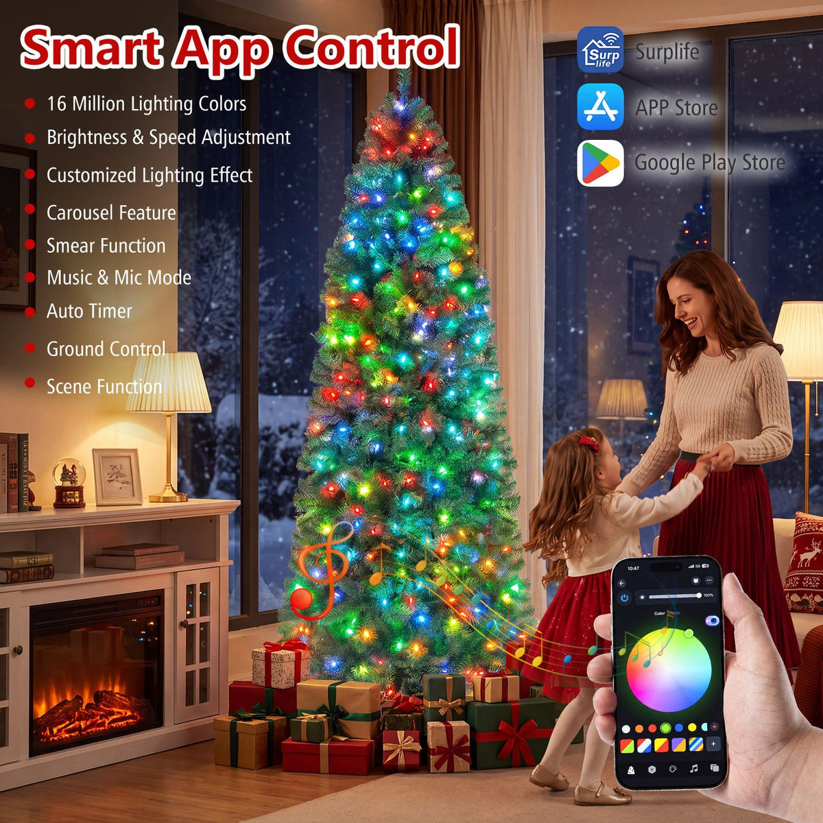 6.3 FT Smart Pencil Christmas Tree with Pre